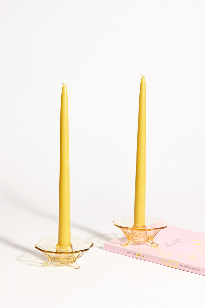 Yellow Glass Candle Holder Set of Two
