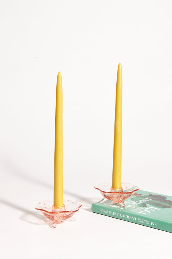 Peach Pink Glass Candle Holder Set of Two