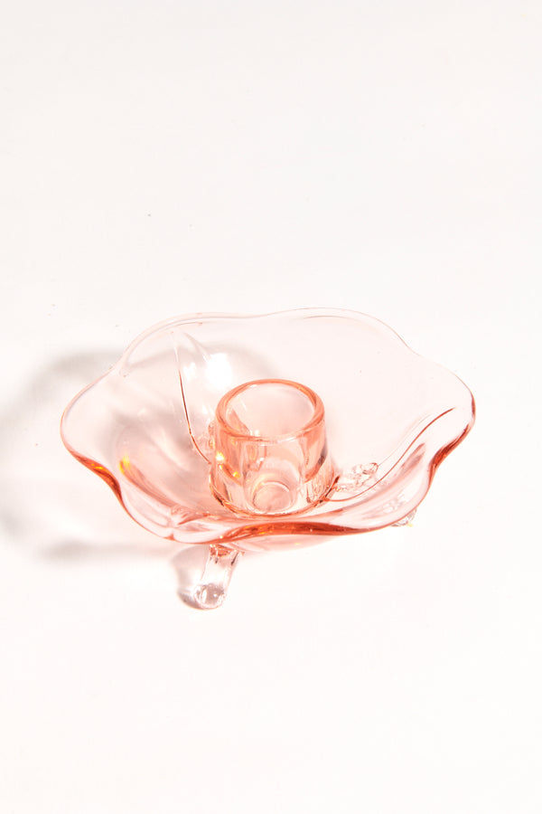 Peach Pink Glass Candle Holder Set of Two