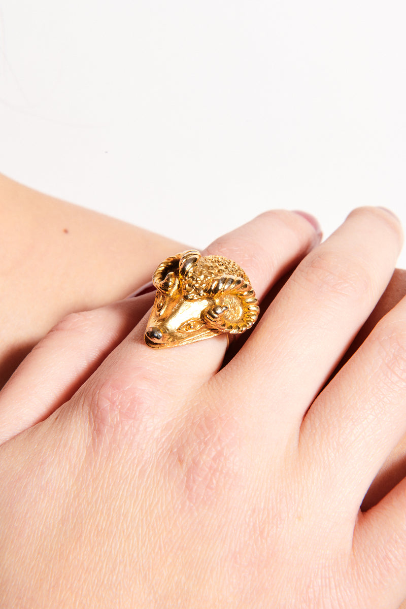 1970s Gold Adjustable Rams Head Ring