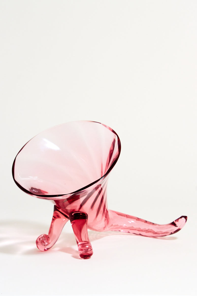Pink Glass Cornucopia Vase