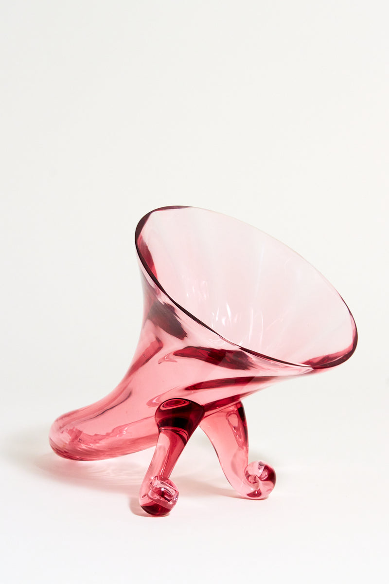 Pink Glass Cornucopia Vase