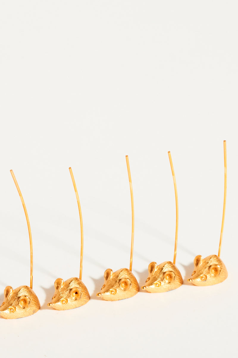 Gold Toned Mice Appetizer Pick Set
