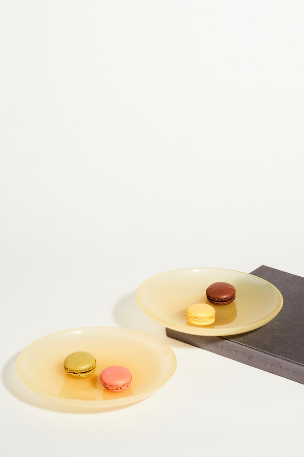 Murano Creamy Yellow Glass Plates Set of Two