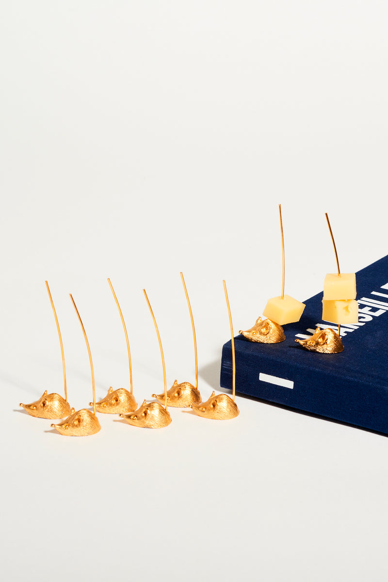 Gold Toned Mice Appetizer Pick Set