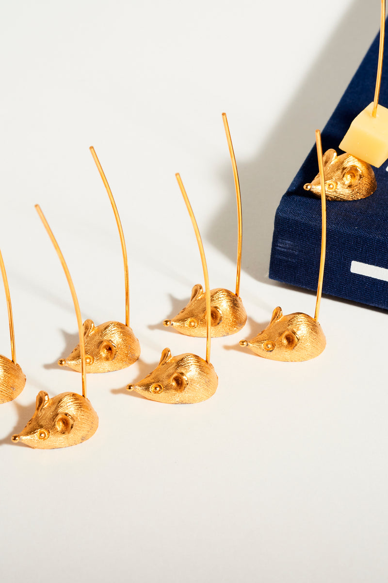 Gold Toned Mice Appetizer Pick Set
