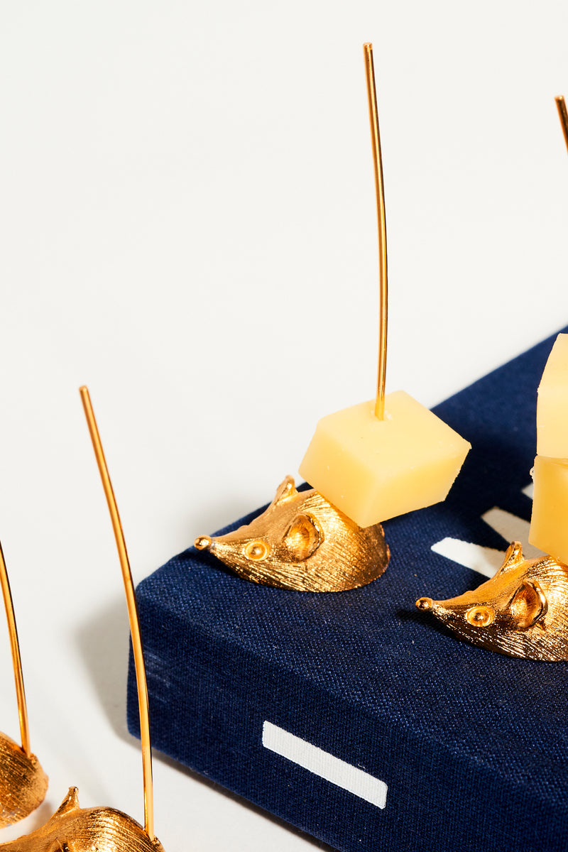 Gold Toned Mice Appetizer Pick Set