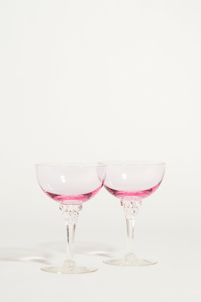 Fuchsia Decorative Stem Cocktail Glasses Set of Two