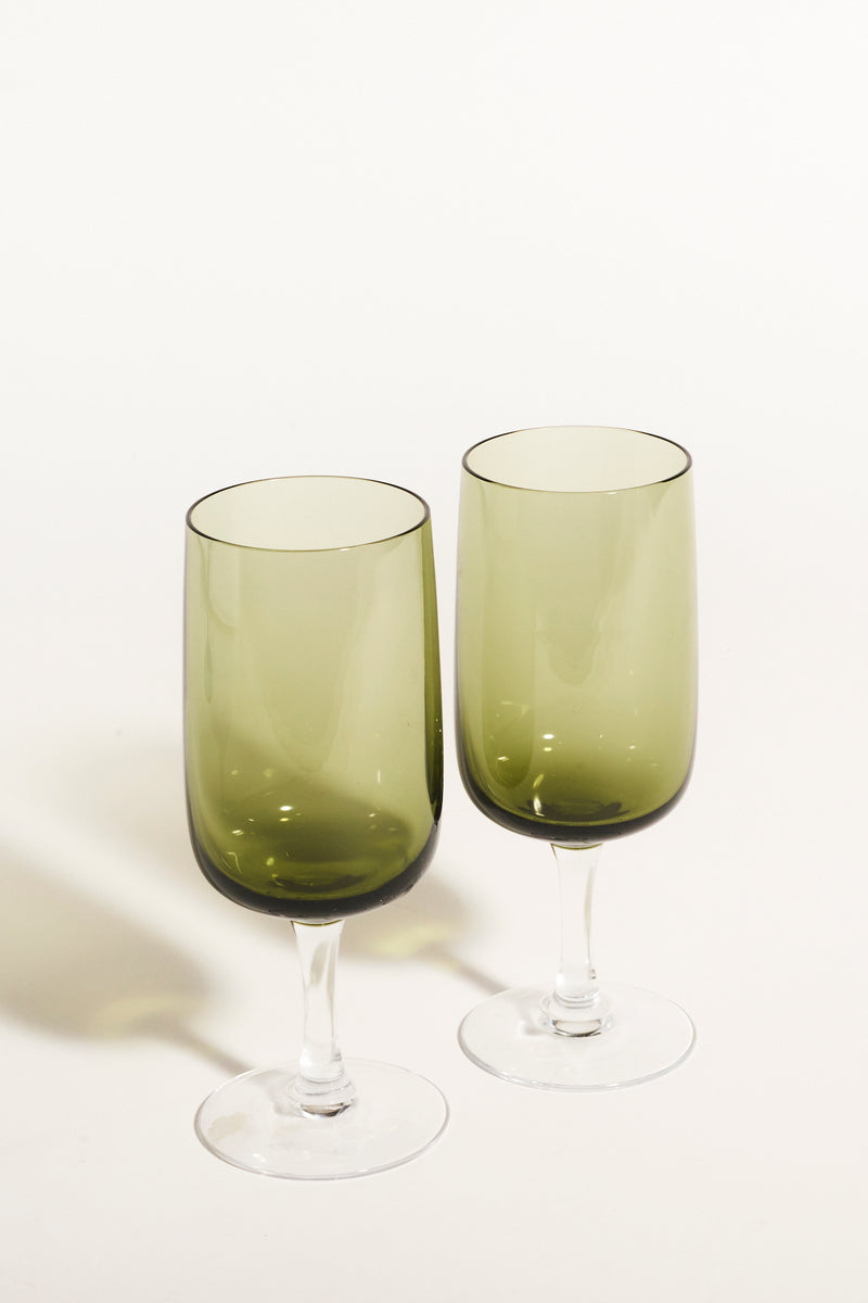 Olive Green Sheer Stem Wine Glass Set of Two