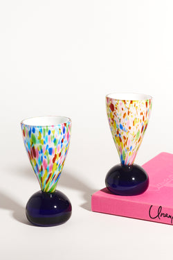 Signed Rare Murano Artist Confetti Goblet Set of Two