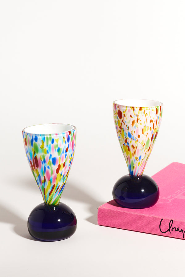 Signed Rare Murano Artist Confetti Goblet Set of Two