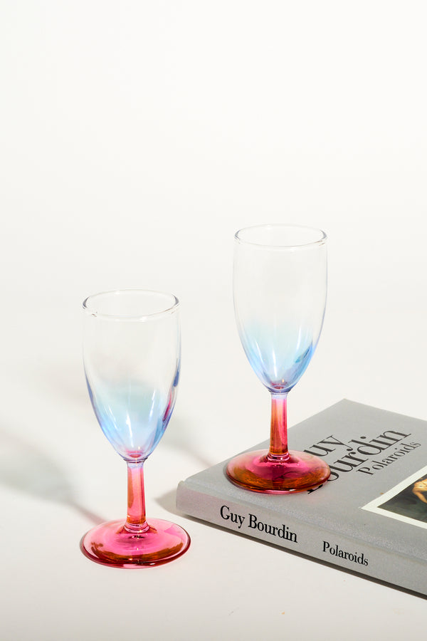 Ombré Blue and Rose Pink Wine/Champagne Glass Set of Two