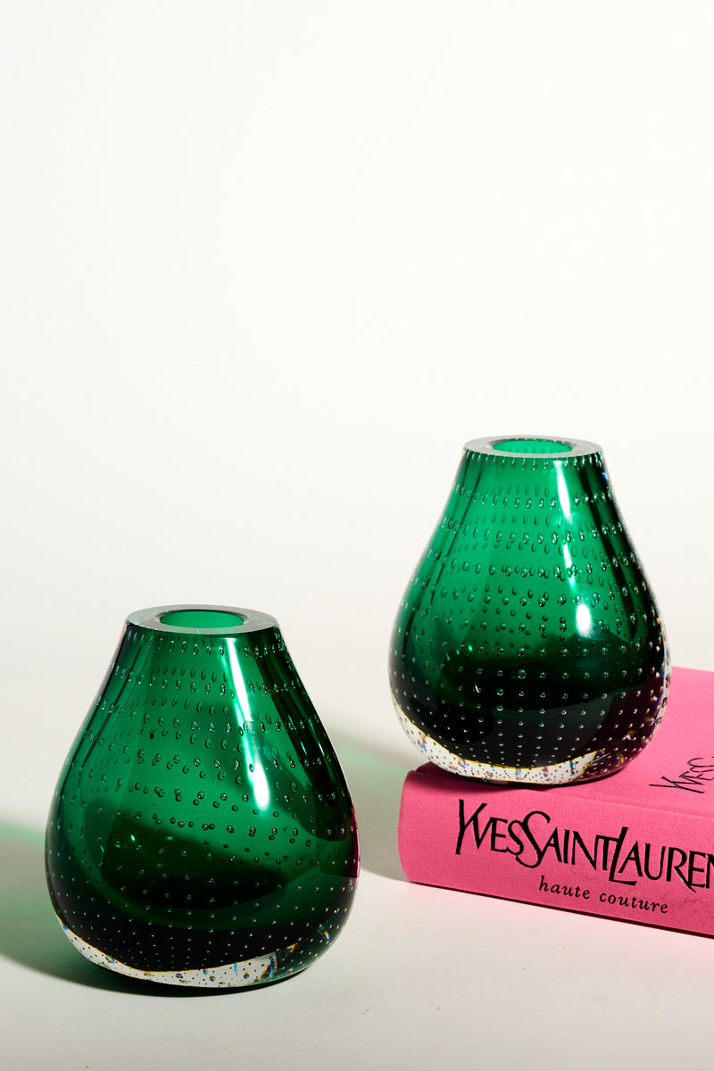 Mid Century Emerald Bubble Vase Bookend Set