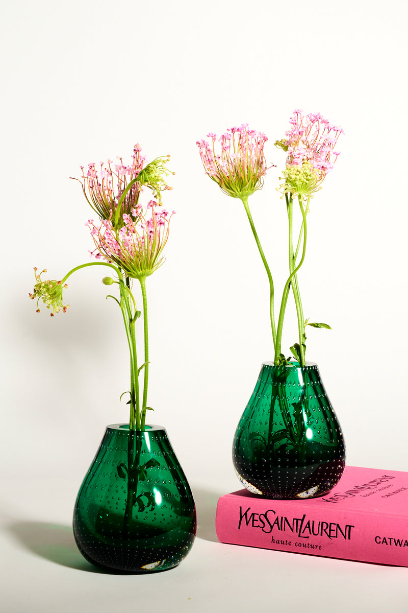 Mid Century Emerald Bubble Vase Bookend Set