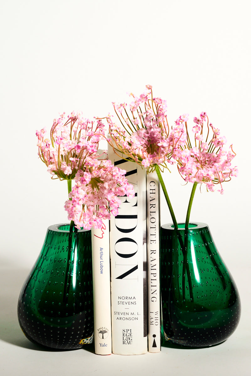 Mid Century Emerald Bubble Vase Bookend Set