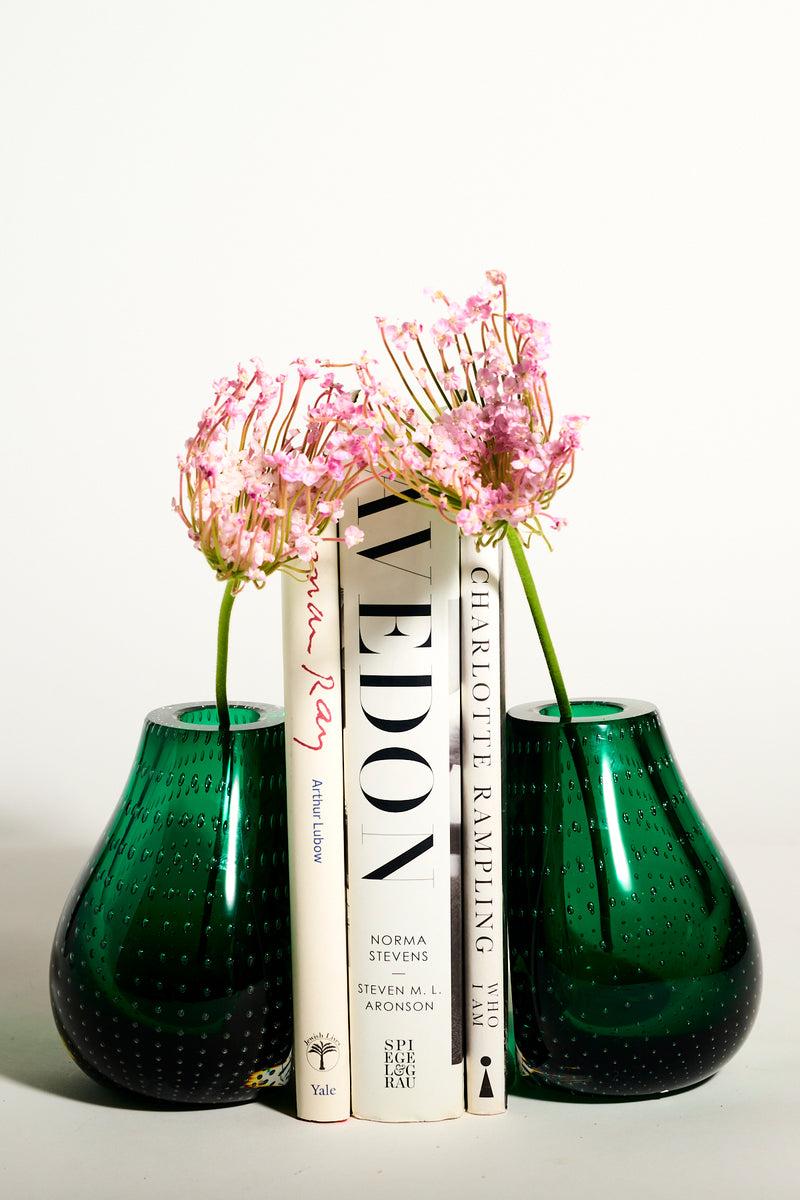 Mid Century Emerald Bubble Vase Bookend Set