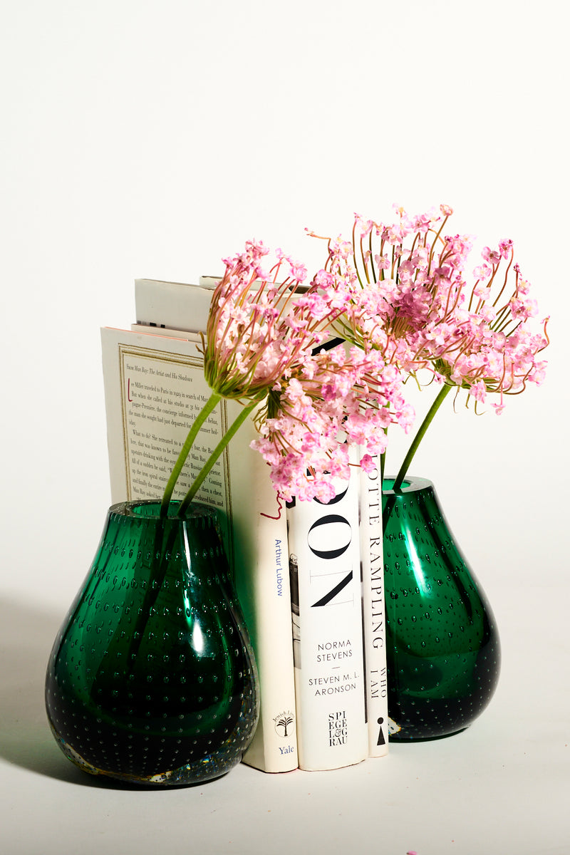 Mid Century Emerald Bubble Vase Bookend Set
