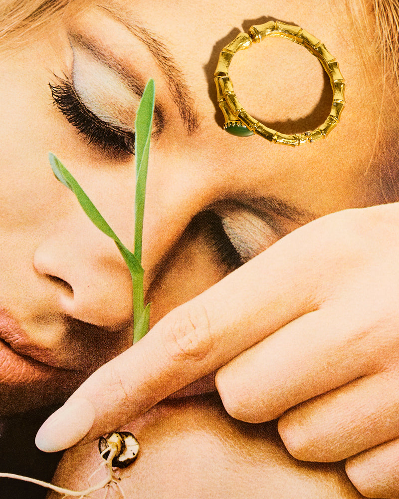 Faux Jade and Gold Bamboo Bangle
