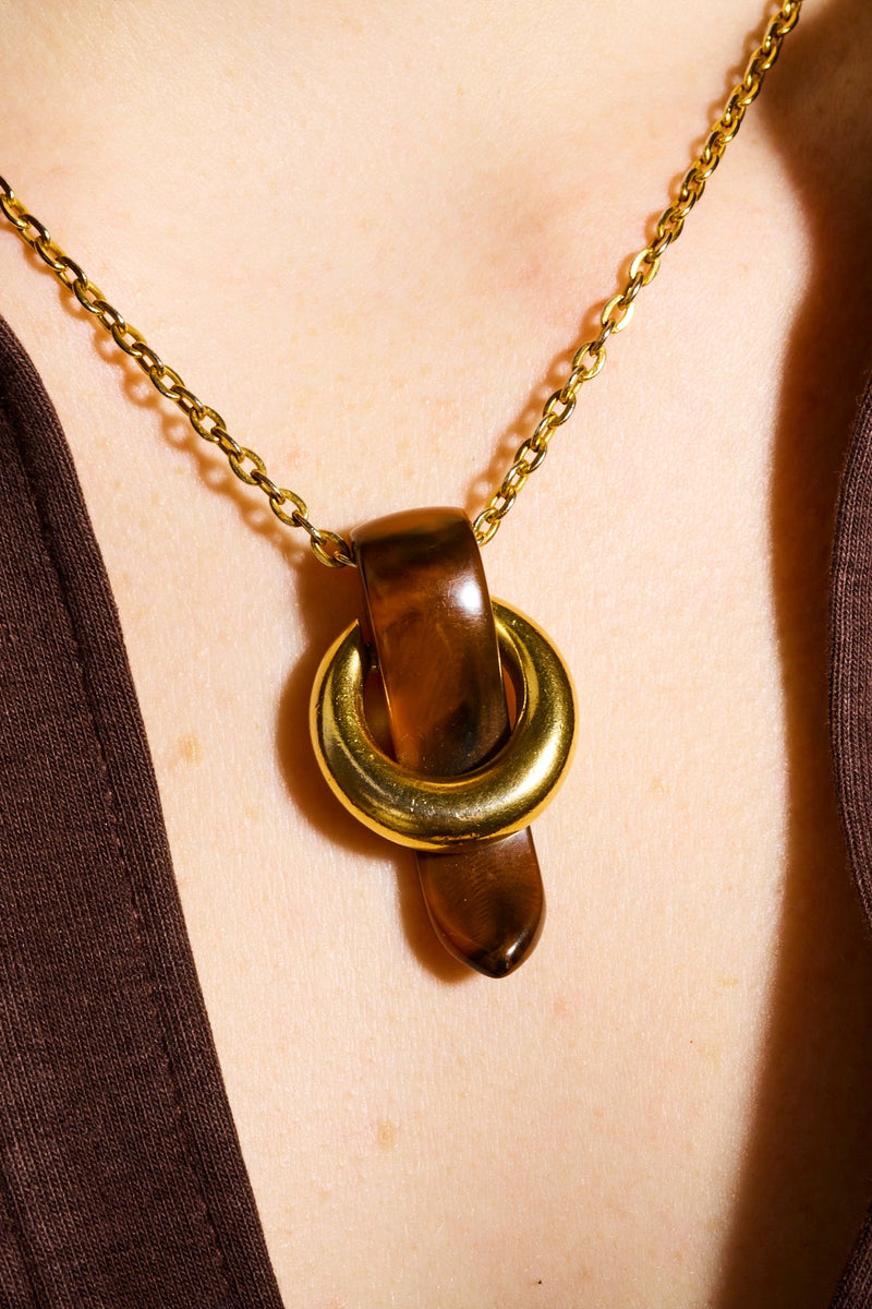 Resin/Gold Buckle Pendant Necklace