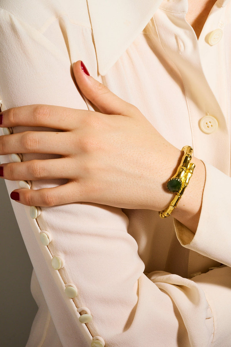 Faux Jade and Gold Bamboo Bangle