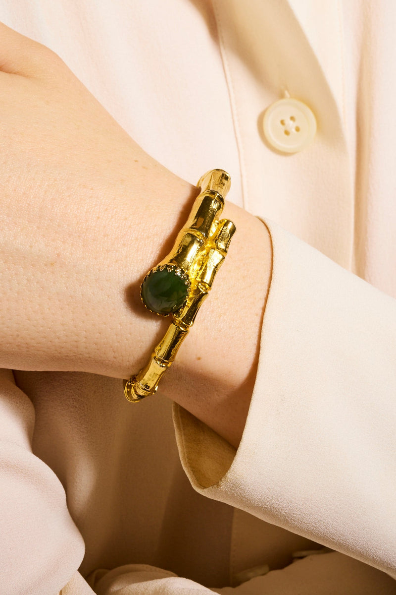 Faux Jade and Gold Bamboo Bangle