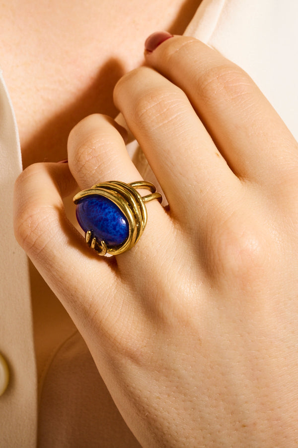 1970s Faux Blue Lapis and Gold Ring