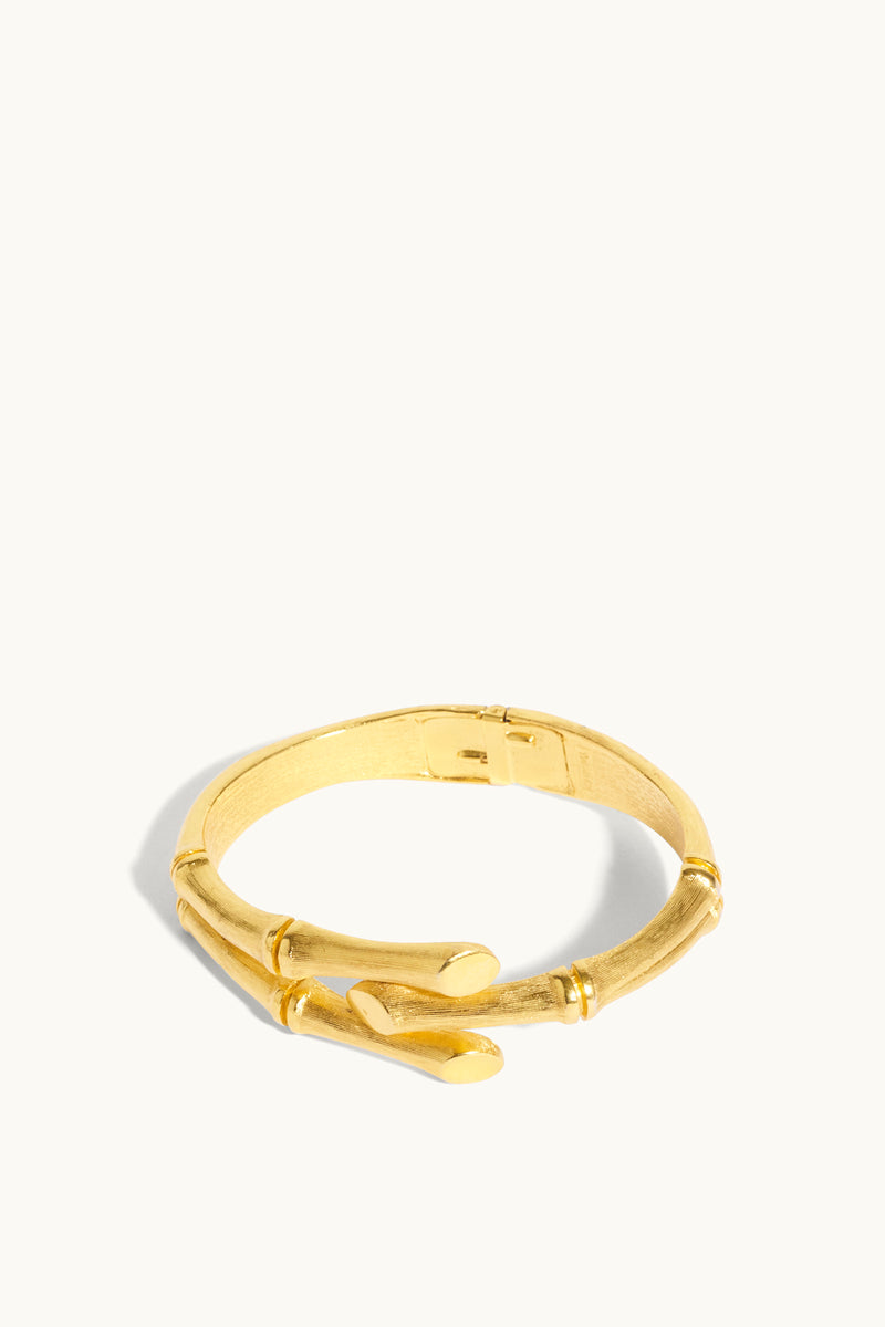 Gold Bamboo Hinged Cuff Bracelet