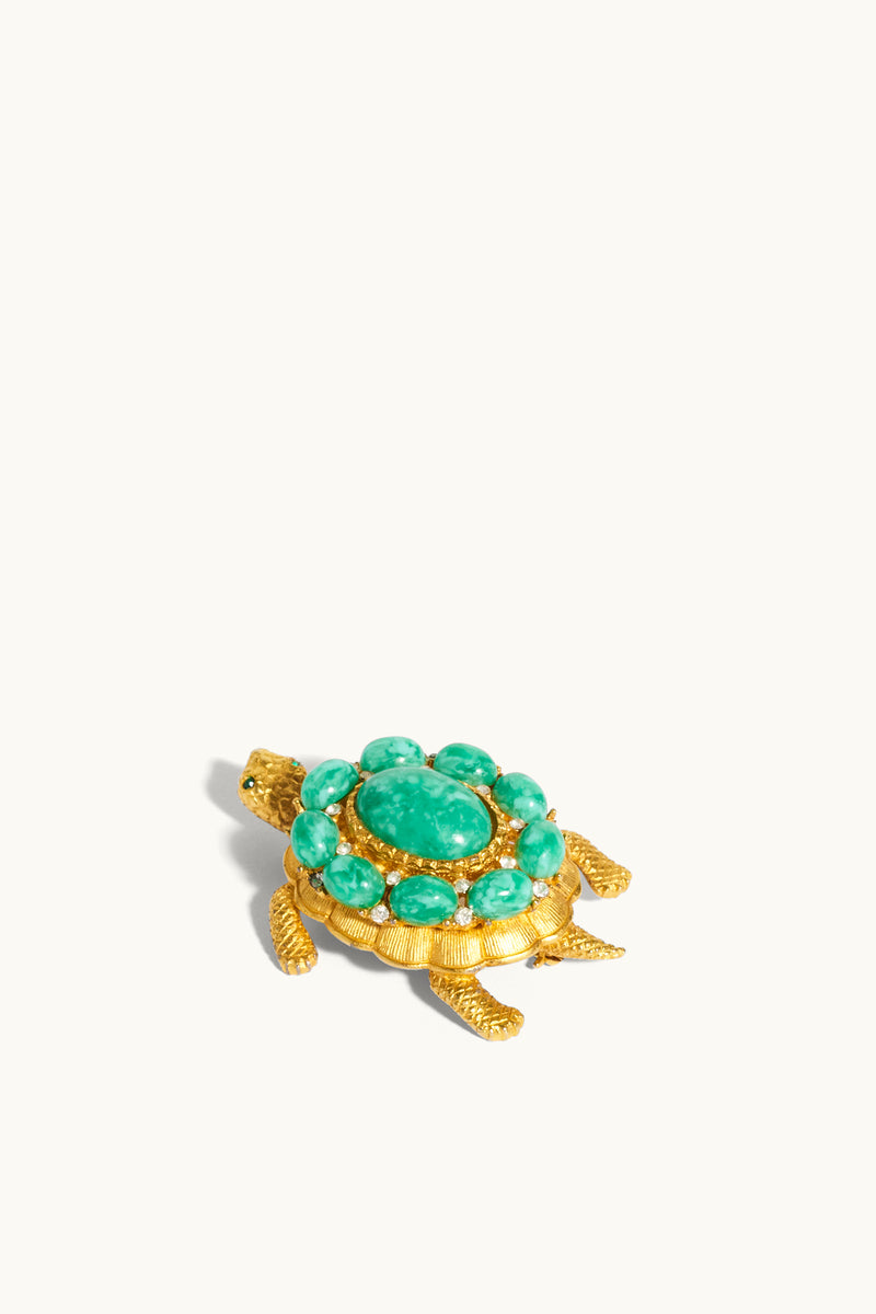 Gold and Green Stone Turtle Brooch