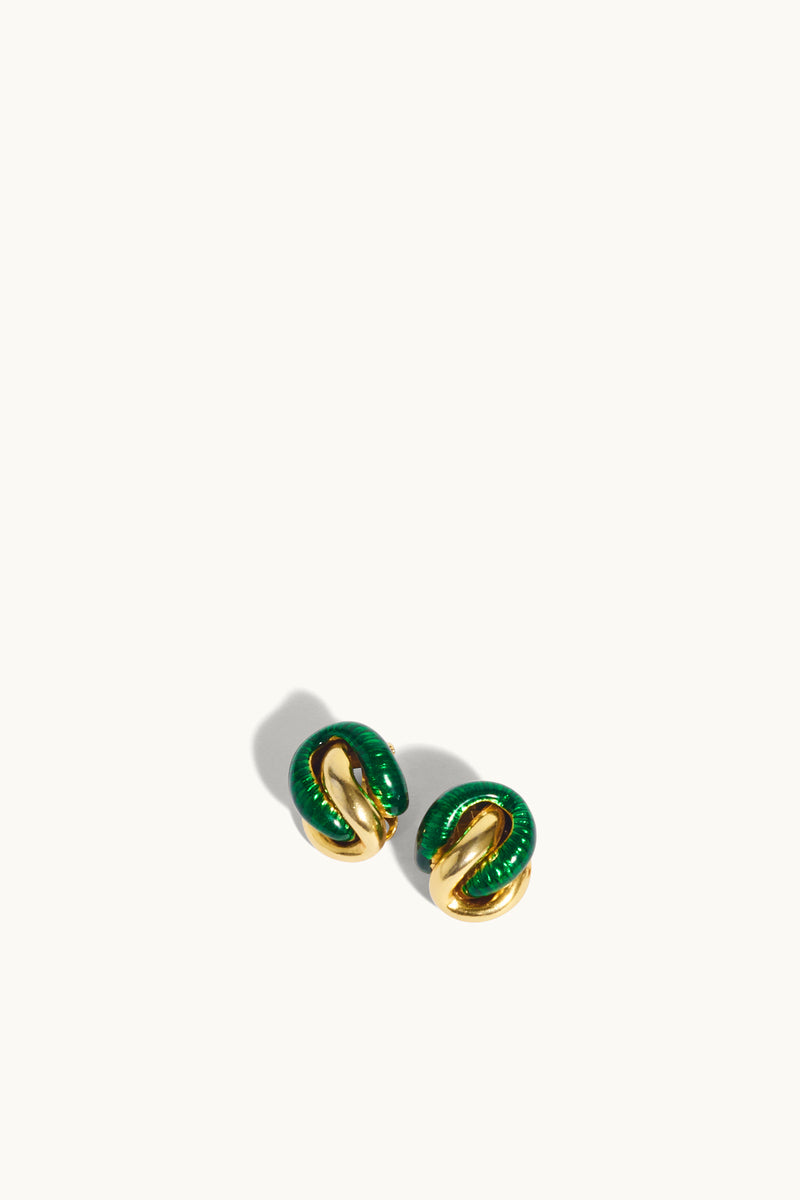 Green Enamel/Gold Tone Knot Clip On Earrings
