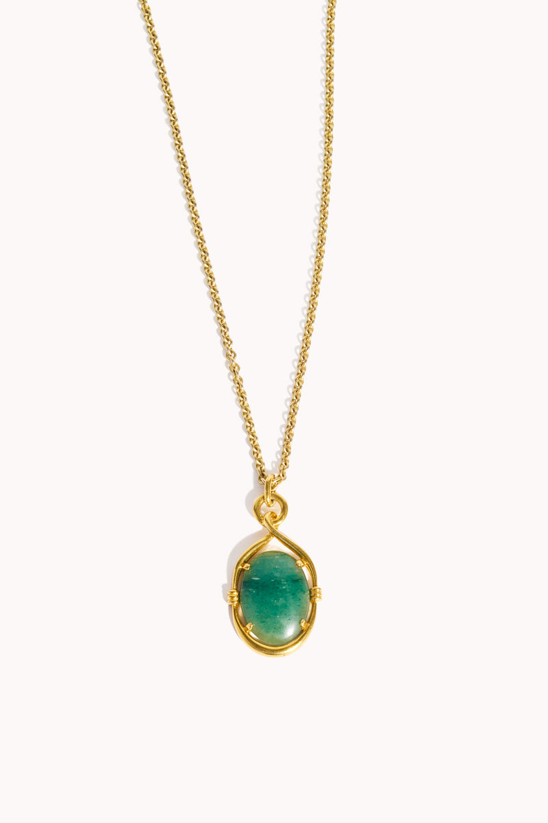 Faux Jade and Gold Oval Pendant Necklace