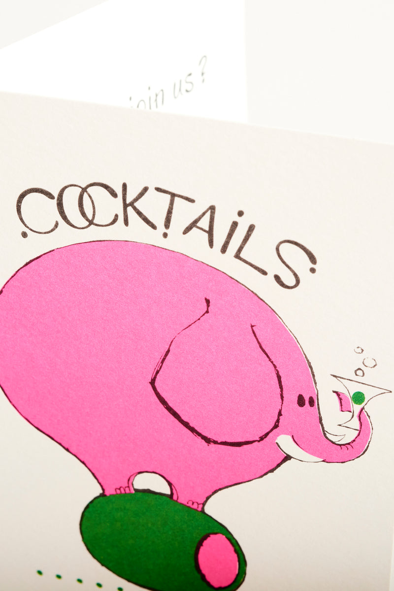 Mid Century Pink Elephant Cocktail Card