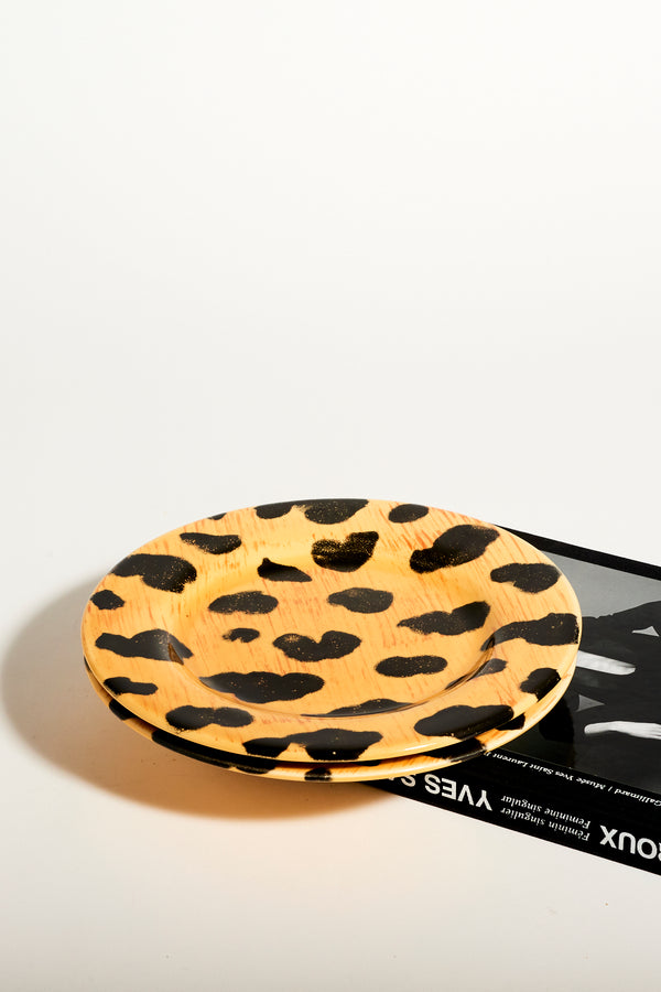 Italian Hand Painted Leopard Print Plates Set of Two
