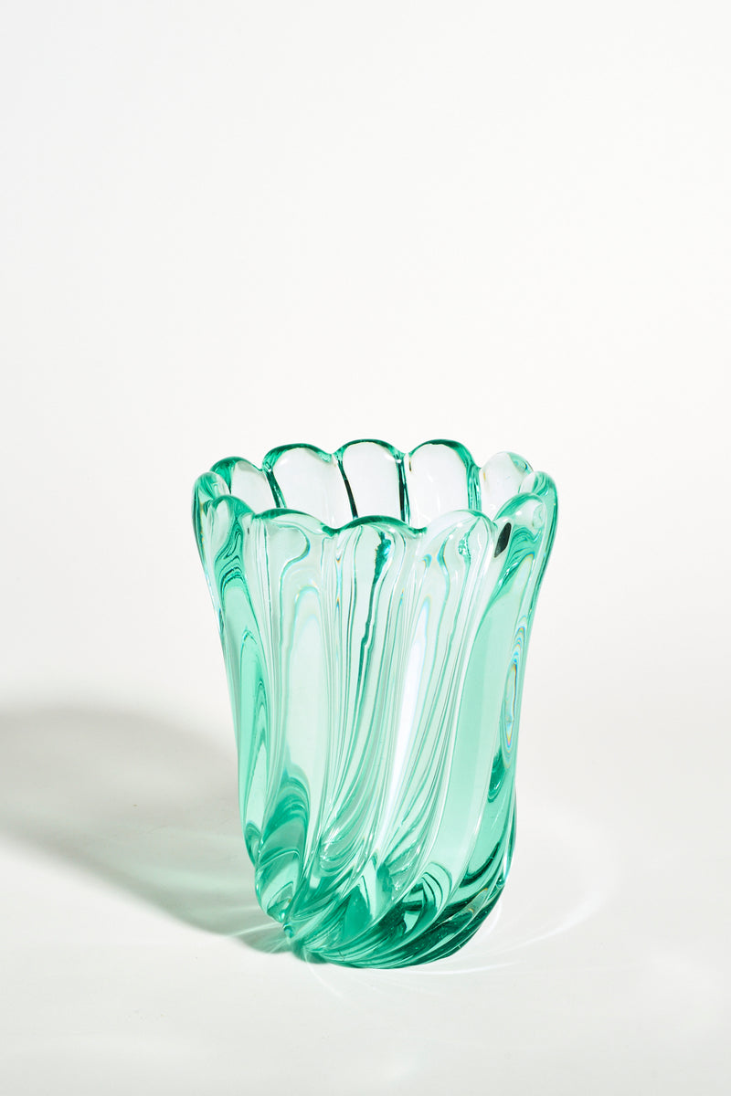 Seguso Murano Ribbed Sea Green Vase