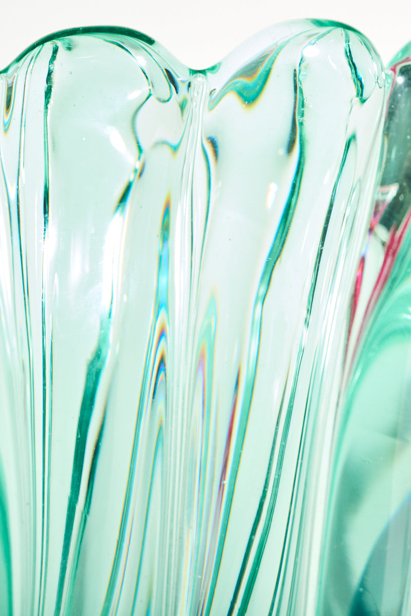 Seguso Murano Ribbed Sea Green Vase