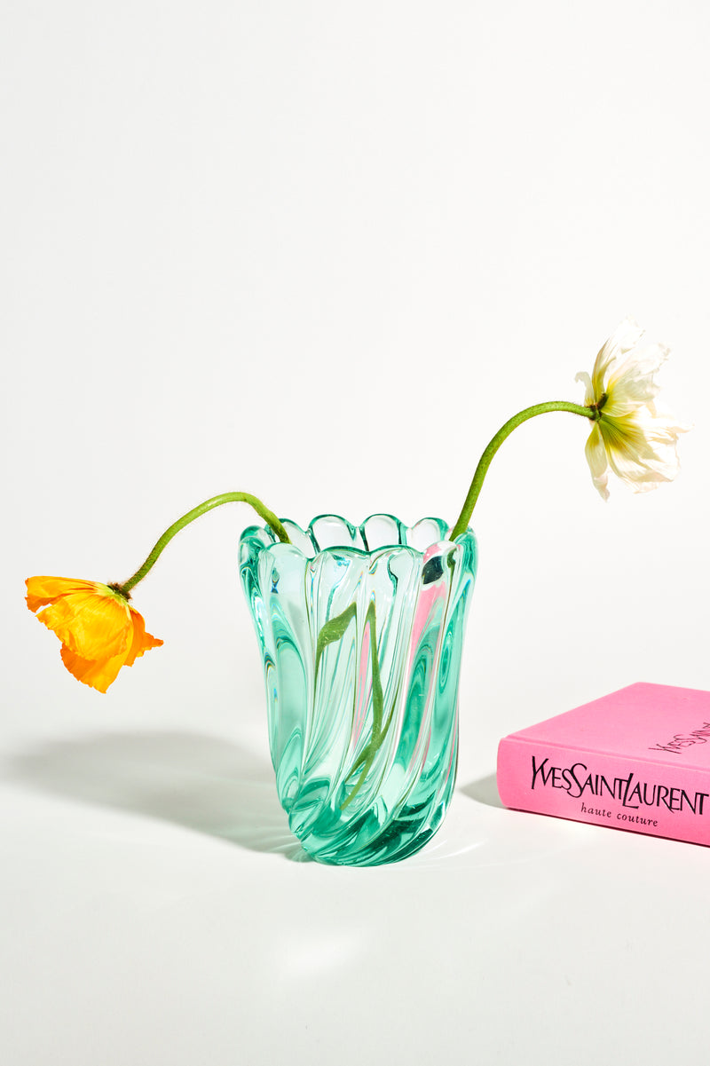 Seguso Murano Ribbed Sea Green Vase