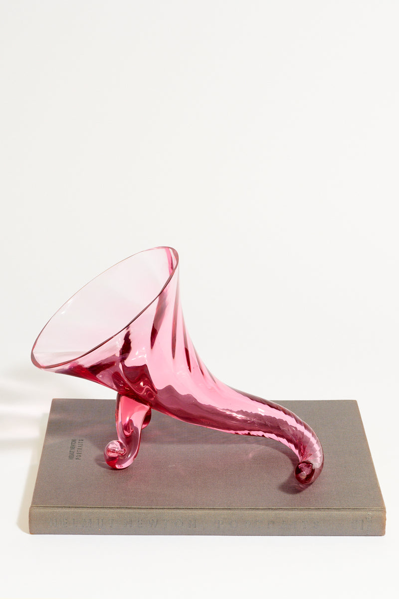 Pink Glass Cornucopia Vase