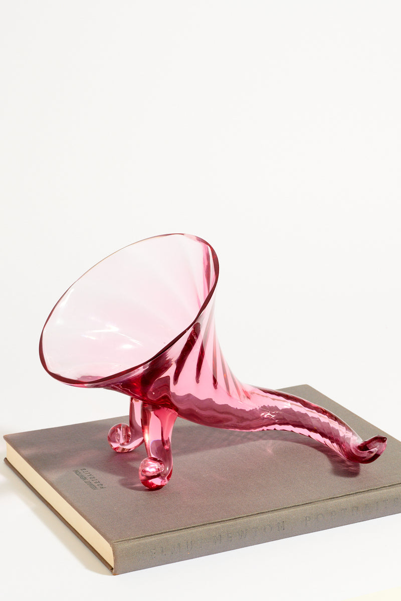 Pink Glass Cornucopia Vase